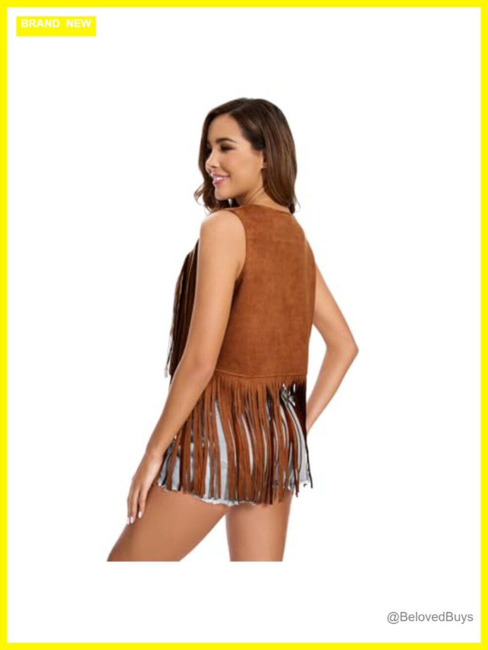 Vintage 60s 70s Hippie Faux Suede Tassel Fringe Vest Sleeveless Western Cowgirl - Picture 4 of 7